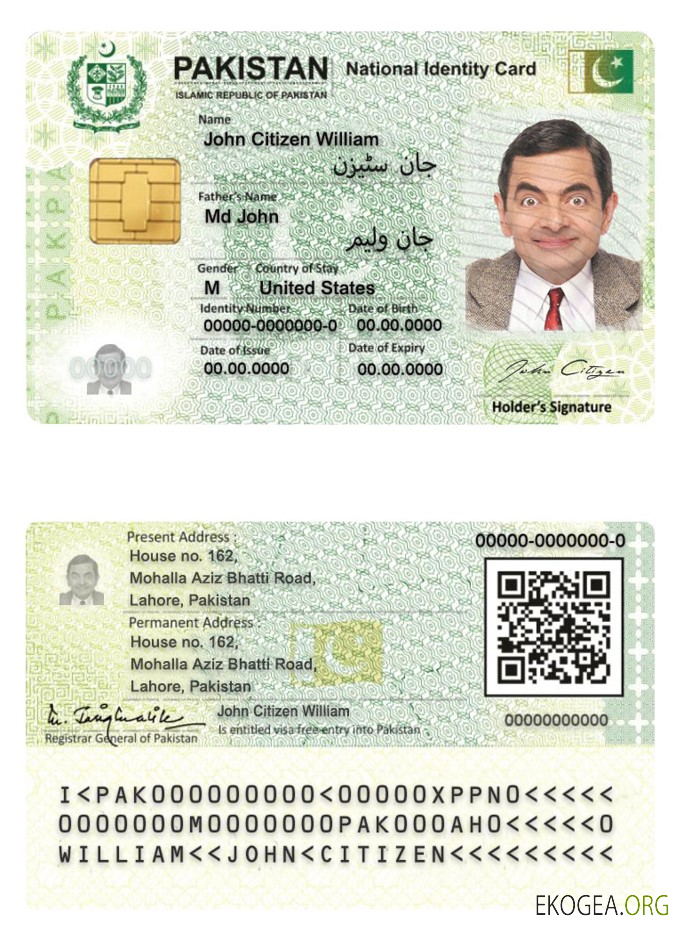 Carte d'identité du Pakistan